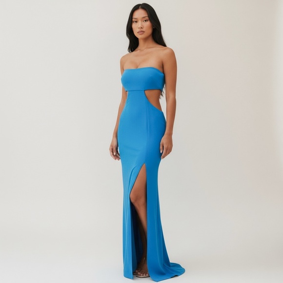 House of CB Dresses & Skirts - House of CB Altana Vibrant Blue Strapless Maxi Dress with Cutout